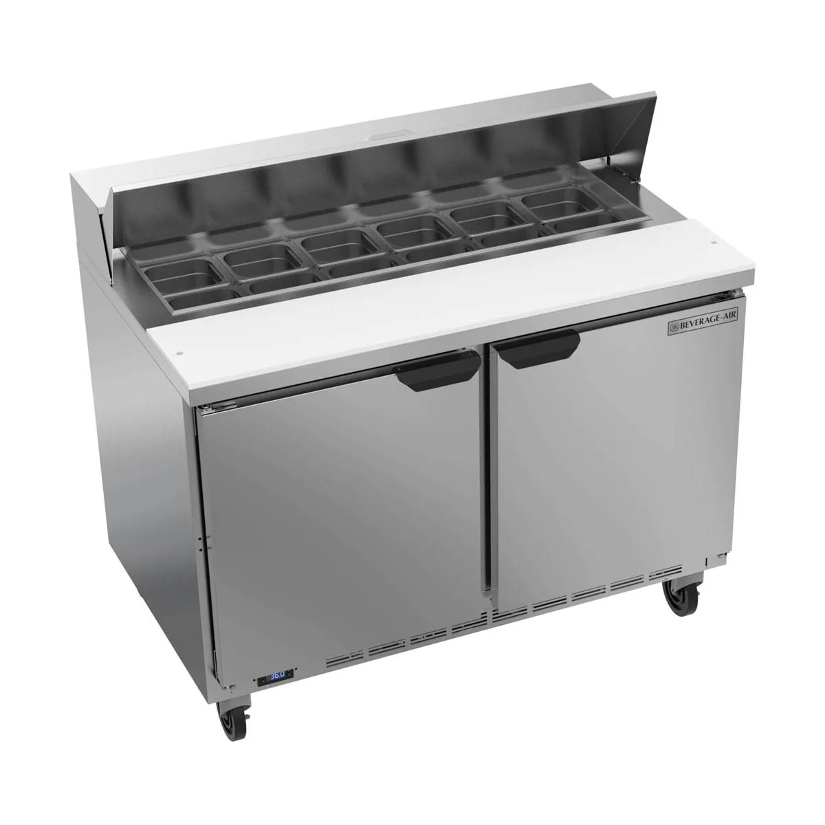 Beverage Air SPE48HC-12 48" Two Section Sandwich/Salad Prep Table w/ 2 Doors, 12 pans, 13 cu. ft.