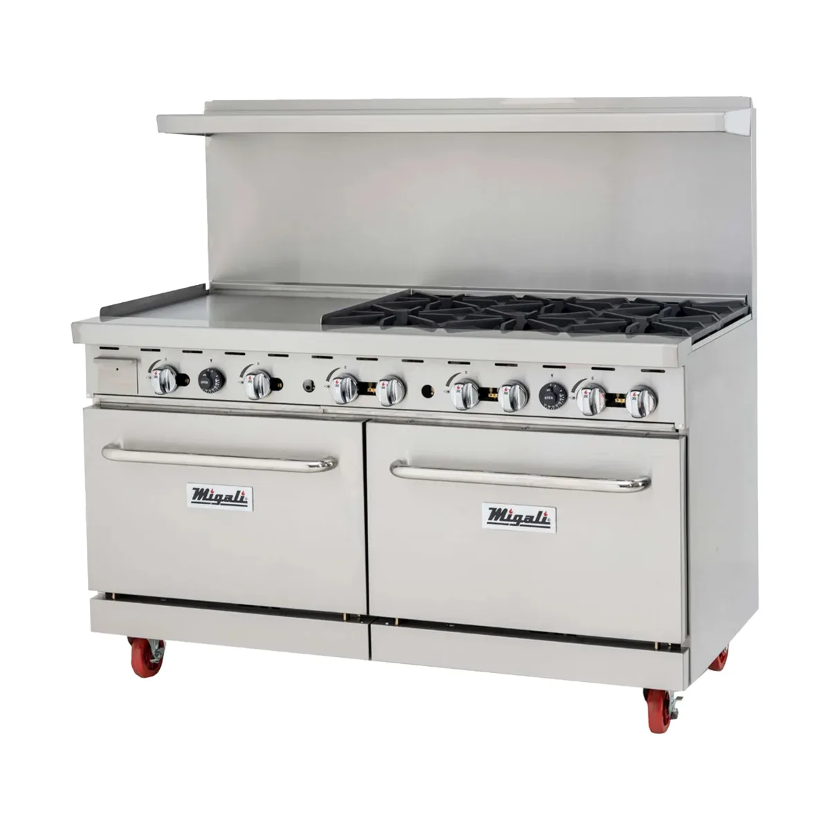 Migali C-RO6B-24GL-LP 6 Burners 60" LP Gas Range, 24" Griddle, 2 Standard Ovens, 240.000 BTU