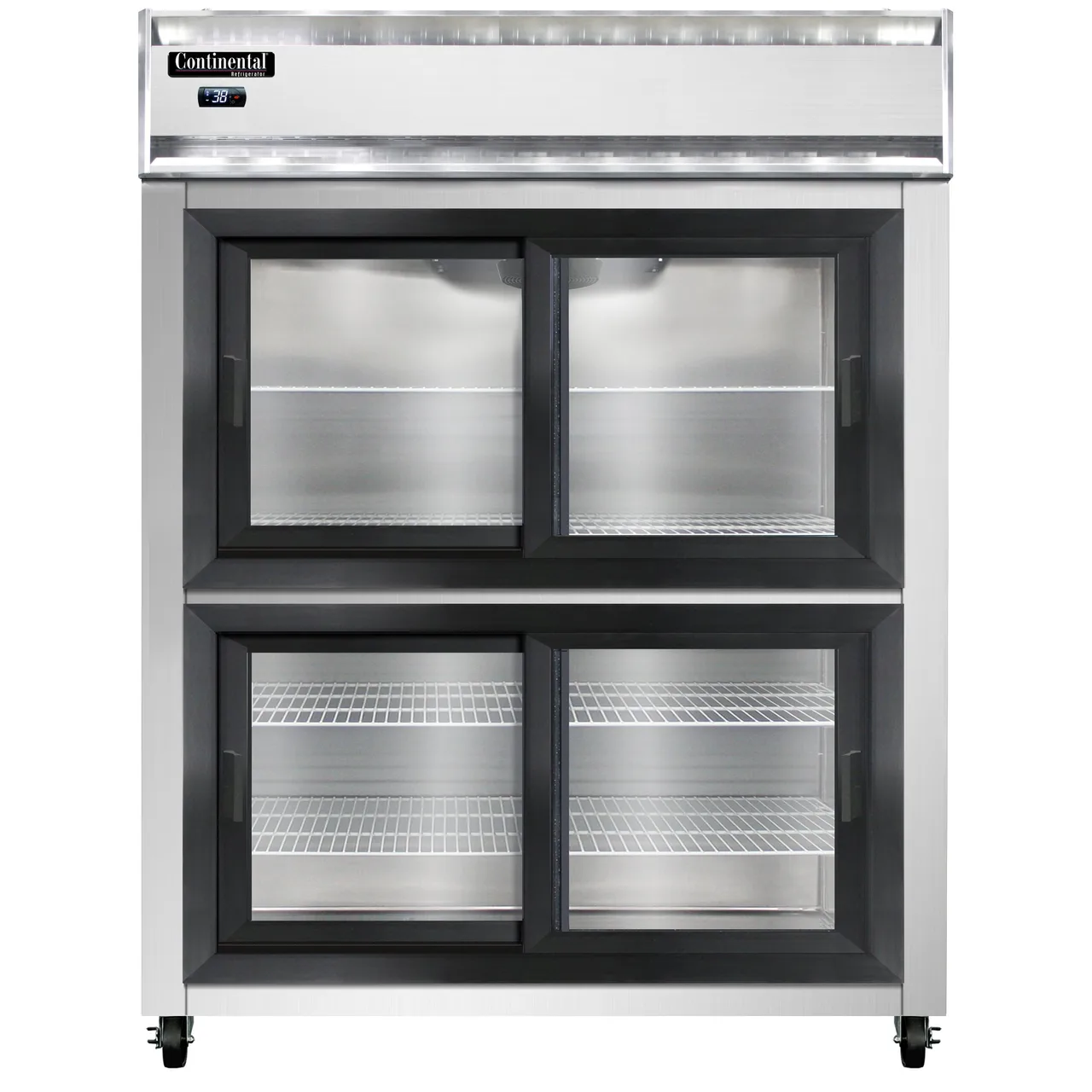 Continental 2RENSGDHD 57" 2-Section Reach-In Refrigerator w/ 4 Sliding Half Glass Doors, Stainless Steel Front Aluminum Exterior, 50 cu.ft.