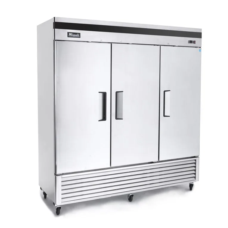 Migali C-3FB-HC 81.9" 3-Solid Door Reach-In Freezer, Bottom Mount, 68 cu. ft., Stainless Steel