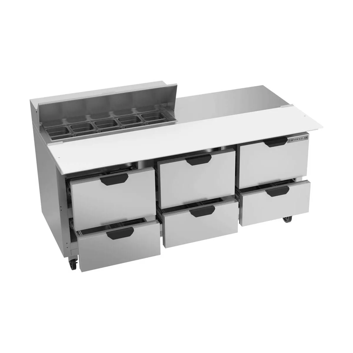 Beverage Air SPED72HC-10C-6 72" Three Section Sandwich/Salad Prep Table w/ 6 Drawers, 10 Pans