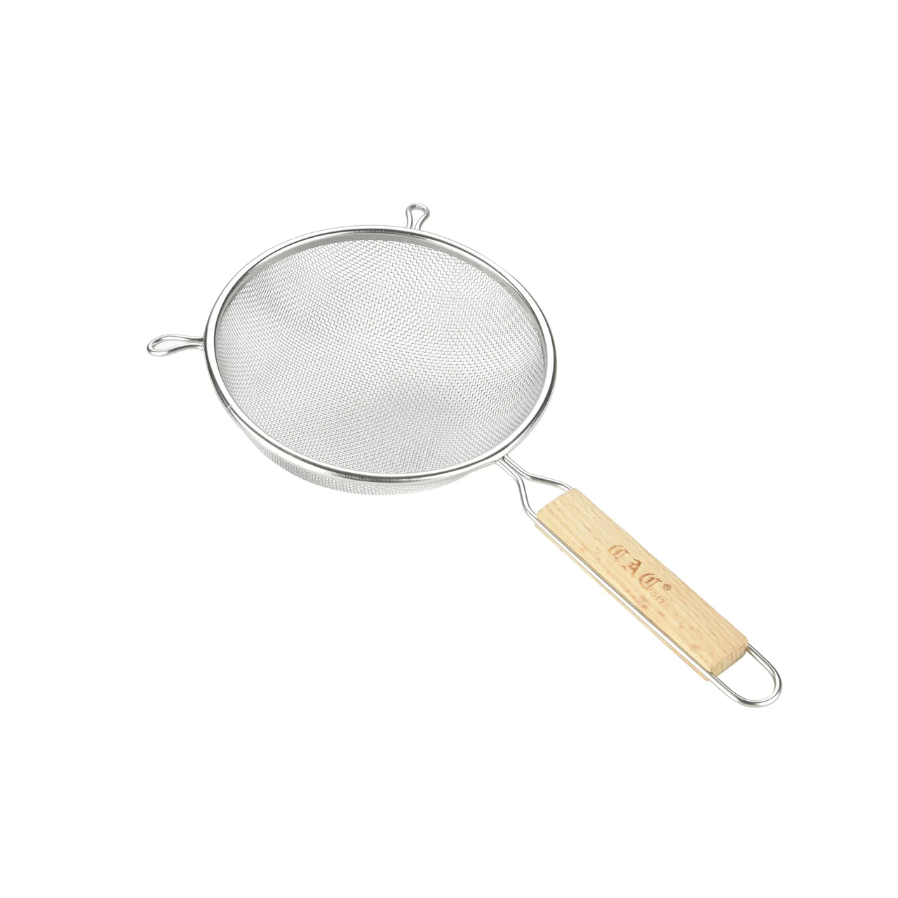CAC China SSTR-08D Mesh Strainer, 8" dia., Double Layer Mesh, Wood Handle, Stainless Steel