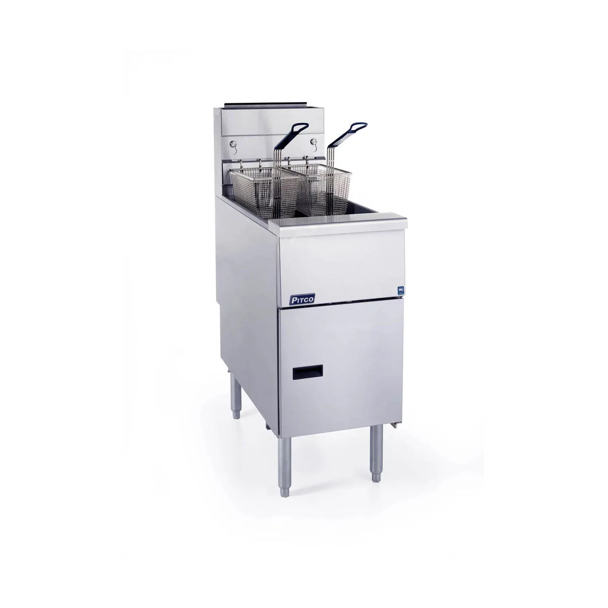 Pitco VF-35S 15" Full Pot Floor Model Gas Fryer w/ 35 lbs Capacity, 2 Twin Baskets, Millivolt Control