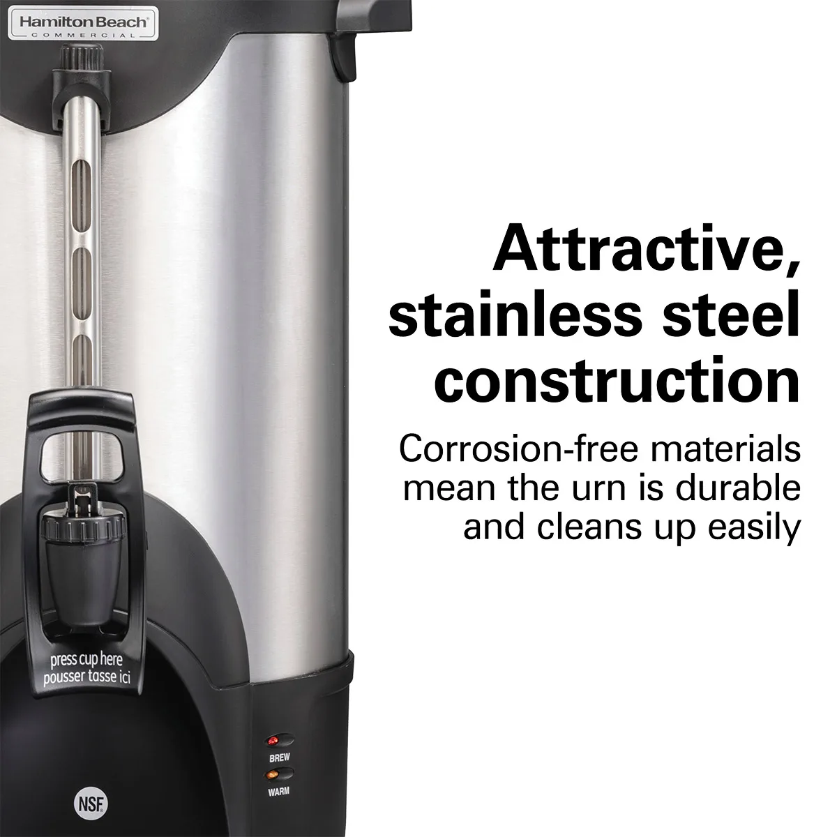Hamilton Beach HCU040S - Coffee Urn, 40 Cup Capacity, Double Wall Insulation, 1.44kW - 120V
