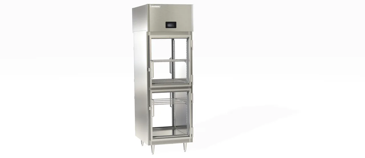 Delfield DSLHPT1-GH 1-Section Pass-Thru Heated Holding Cabinet, 23.7 cu. ft., 4 Half-Height Hinged Glass Doors, 3 Adjustable Wire Shelves, Stainless Steel