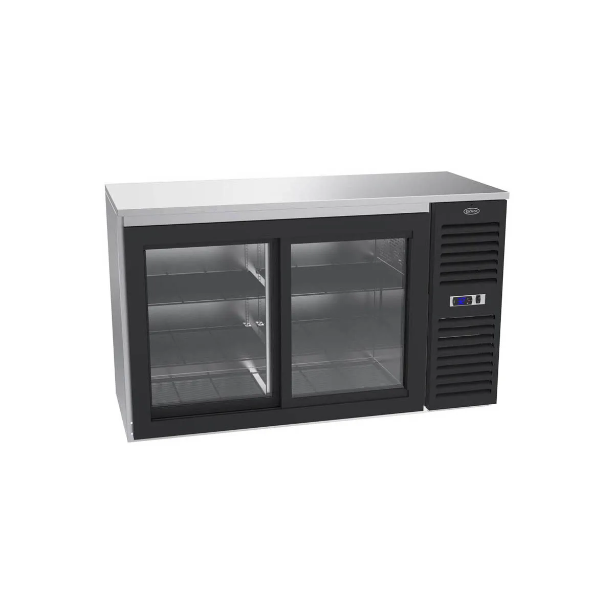 Krowne SD60 60" Refrigerated Back Bar Cabinet w/ 2 Sliding Glass Doors, 4 Shelves, Black Front
