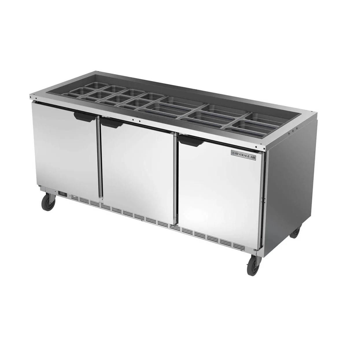 Beverage Air SPE72HC-30-S 72" Three Section Sandwich/Salad Prep Table w/ 3 Doors, 20 cu. ft.