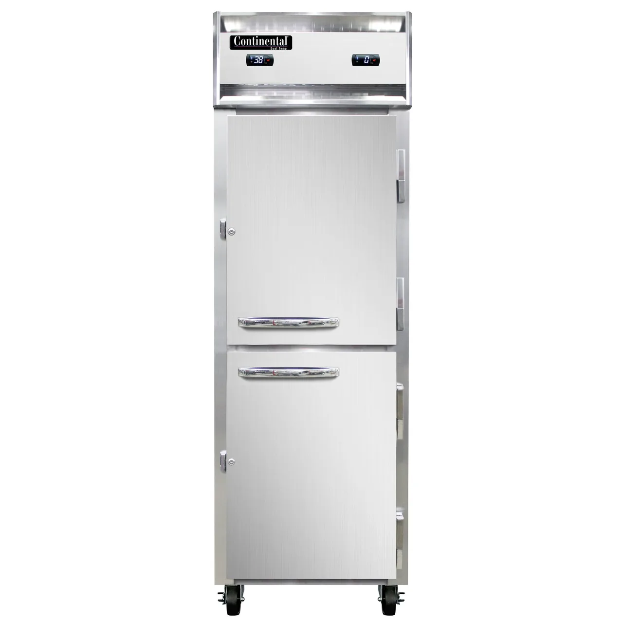 Continental Refrigerator 1RFNHD 26" 1-Section Reach-In Refrigerator Freezer Combo w/ 2 Half Solid Doors