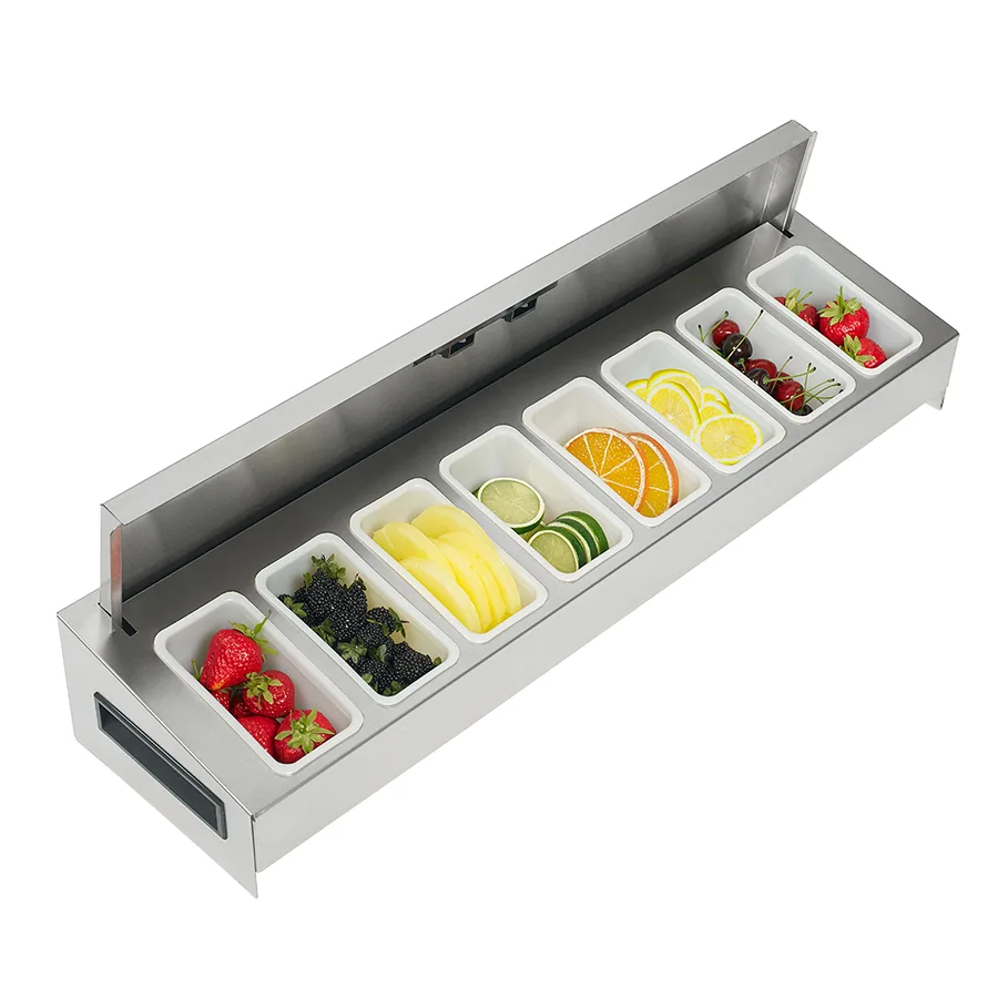 Krowne KR-521 Garnish Station, 8‑Pint Stainless Holders, Sliding Cover, Fits 30" Ice Bin, Removable