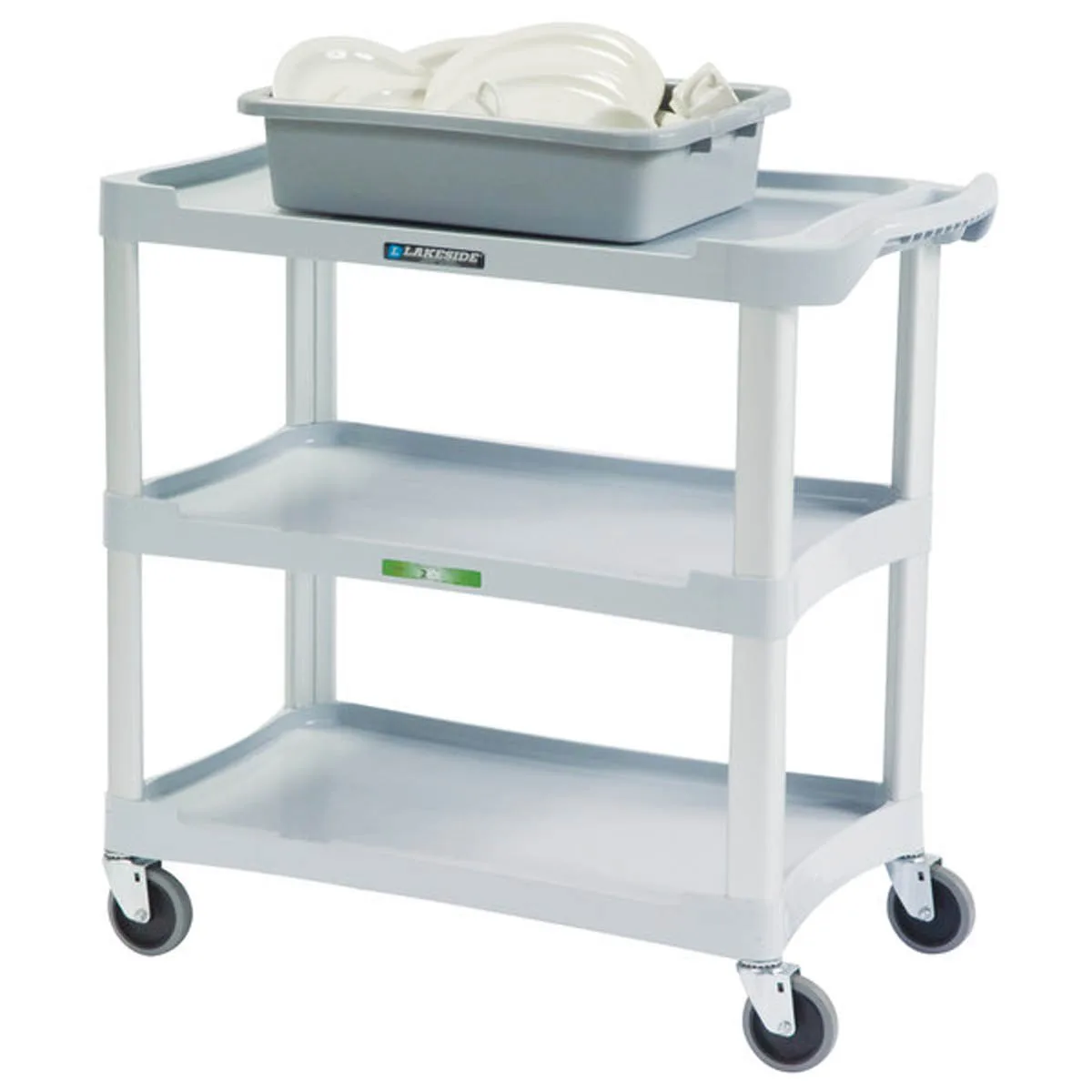 Lakeside 2501 Gray Plastic 3 Shelf Bus / Utility Cart - 36"Wx18.5"D x 35"H