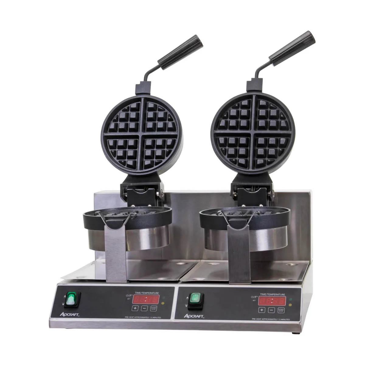 Adcraft BWM-7/R-2 7" Round Double Belgian Waffle Maker w/ Cast Aluminum Grids, 40 Waffles Per Hour