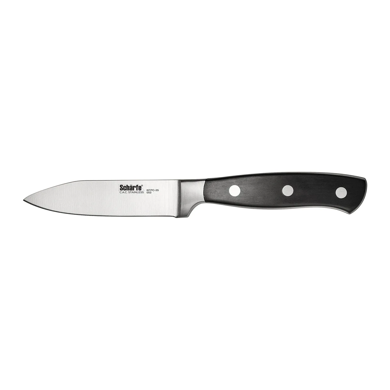 CAC China KFPC-35 Scharfe Paring Knife, 3-1/2" Forged, High-Carbon Steel, Black Handle