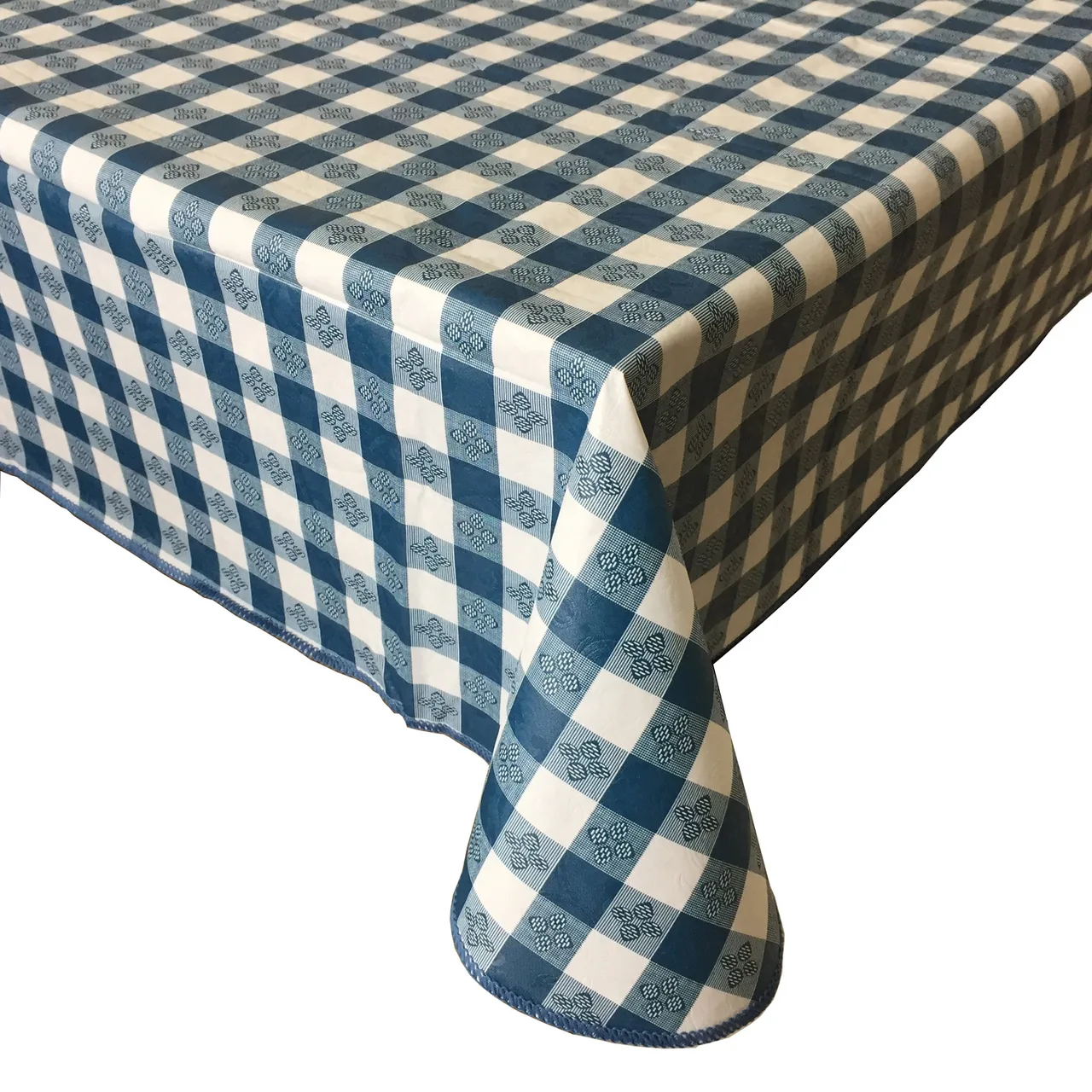 CAC China TCVG-9052B Throw Table Cover, 90"x52", Vinyl Blue Gingham, Tear Resistant, Fannel Back