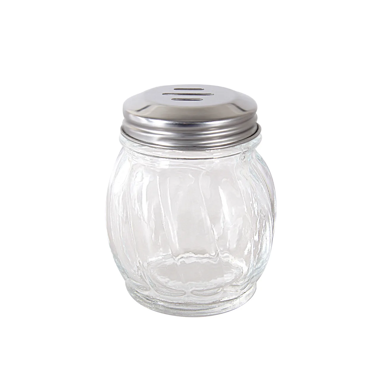 CAC China G5CS-6SL Cheese Spice Shaker, 6‑9 oz Glass Jar, Slotted Metal Top - 1 Dozen