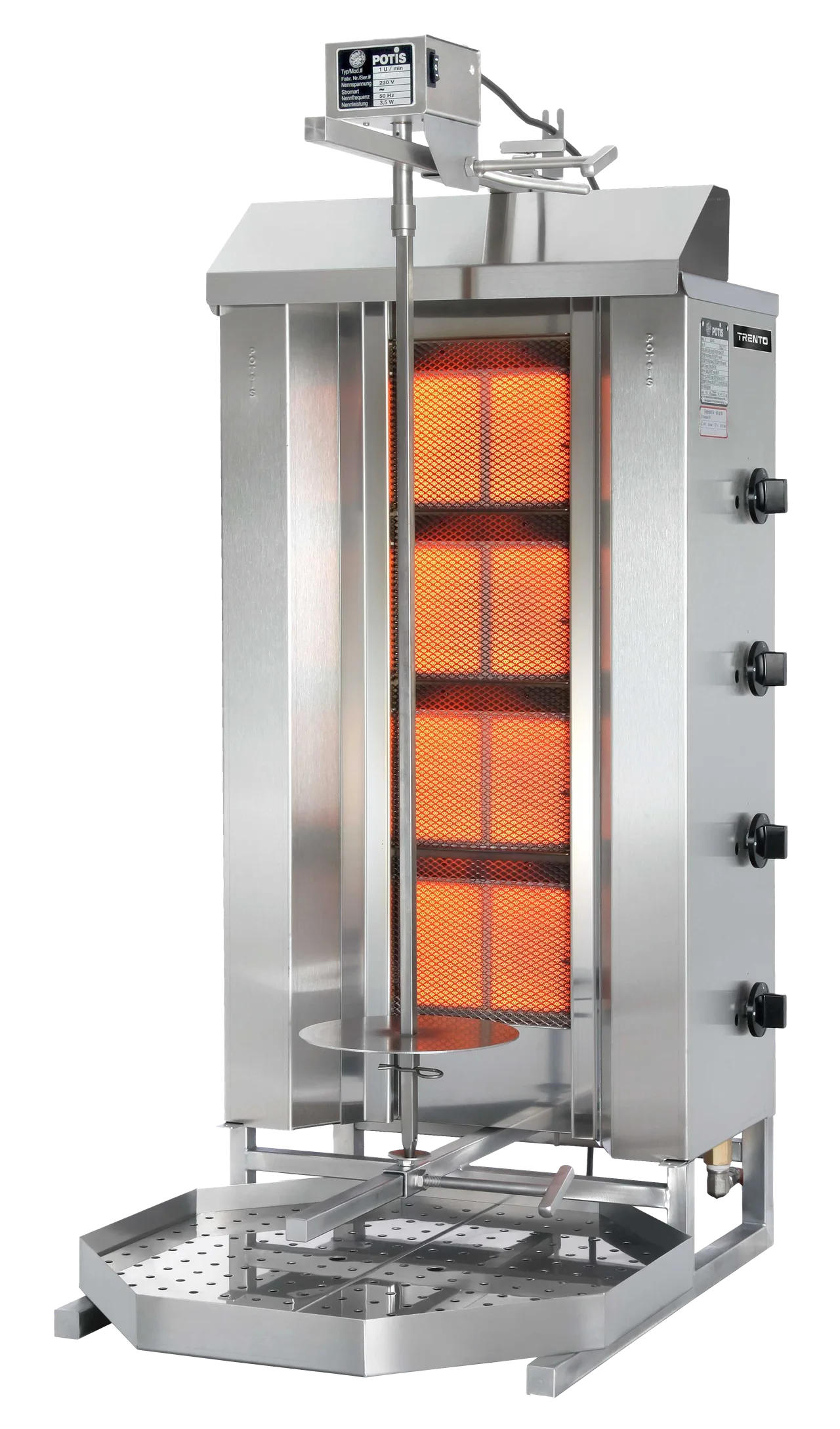 Omcan USA 49161 44" Gas Gyro Machine, 154.3 lbs, (4) Individual Controlled Infrared Burners