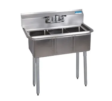 BK Resources BKS-3-1014-10 Three Compartment Sink, 35-1/2"W X 19-13/16"D X 39-3/4"H