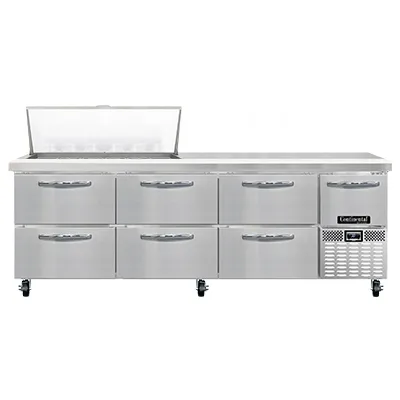 Continental Refrigerator RA93N18M-D 93" Mega Top Sandwich Prep Table w/ 6 Drawers & 1 Door, 18 pans