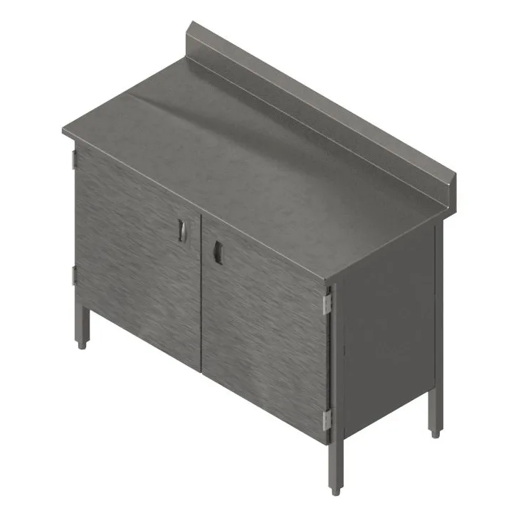 John Boos EBHS6R5-2472 72" Cabinet Base Hinged Doors Work Table with Backsplash / 16 Gauge Top