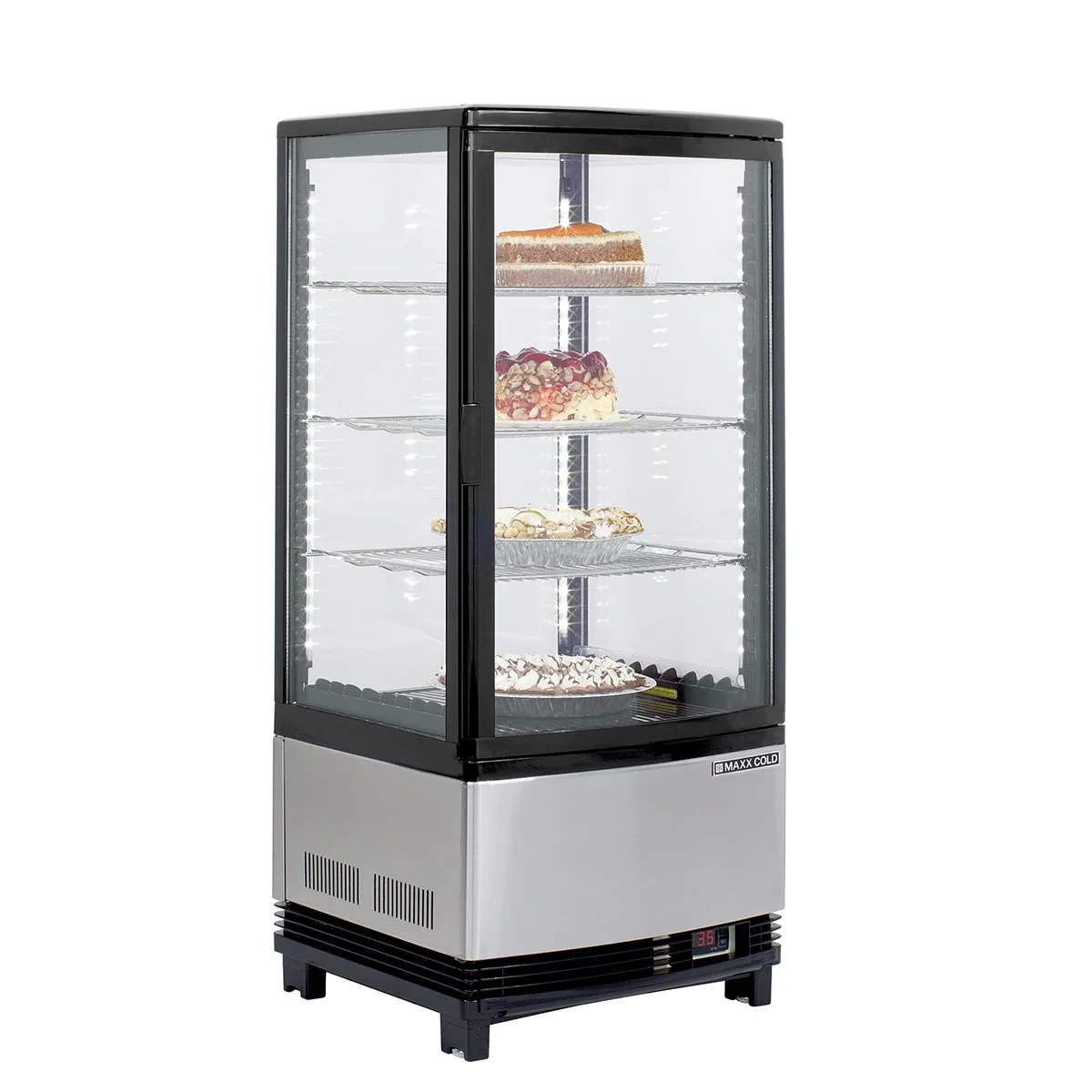 Maxx Cold MECR-31D 16" Self Service Countertop Refrigerated Display Case with  2 Pass-Thru Hinged Glass Doors , 3 Shelves - 2.89 cu. ft.
