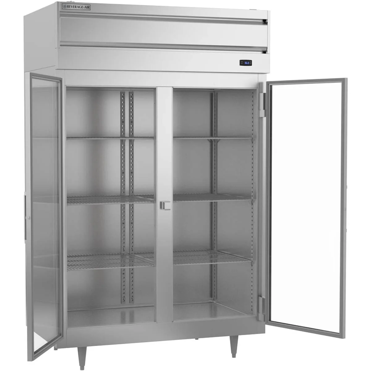 Beverage Air PR2HC-1BG 52" 2-Section Reach-In Refrigerator w/ 2 Glass Full Doors, Top Mounted, Aluminum Interior, 44.5 cu. ft.