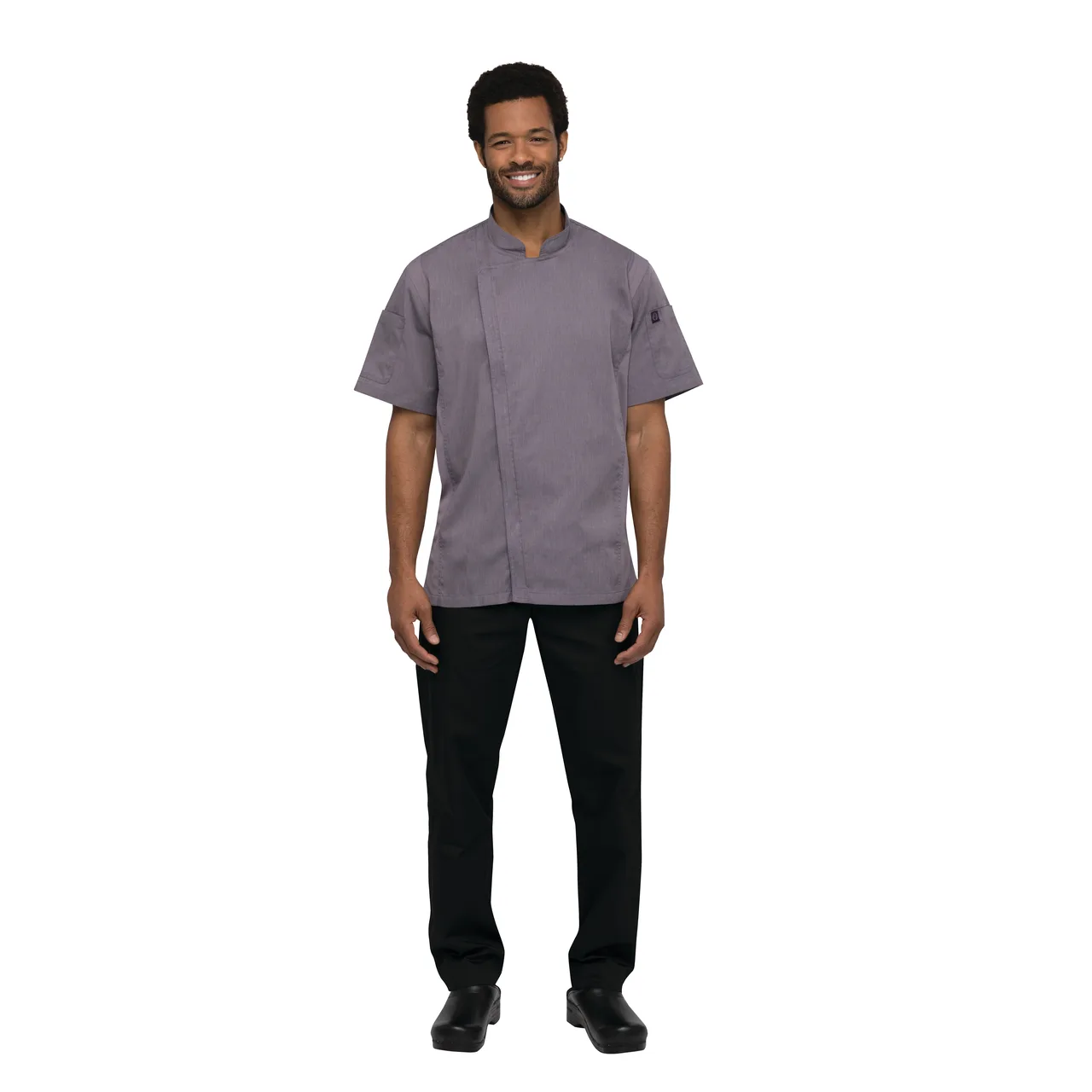 Chef Works BCSZ009-PUR-S Springfield Chef Coat, Purple Short‑Sleeve, 65/35 Poly‑Cotton Twill