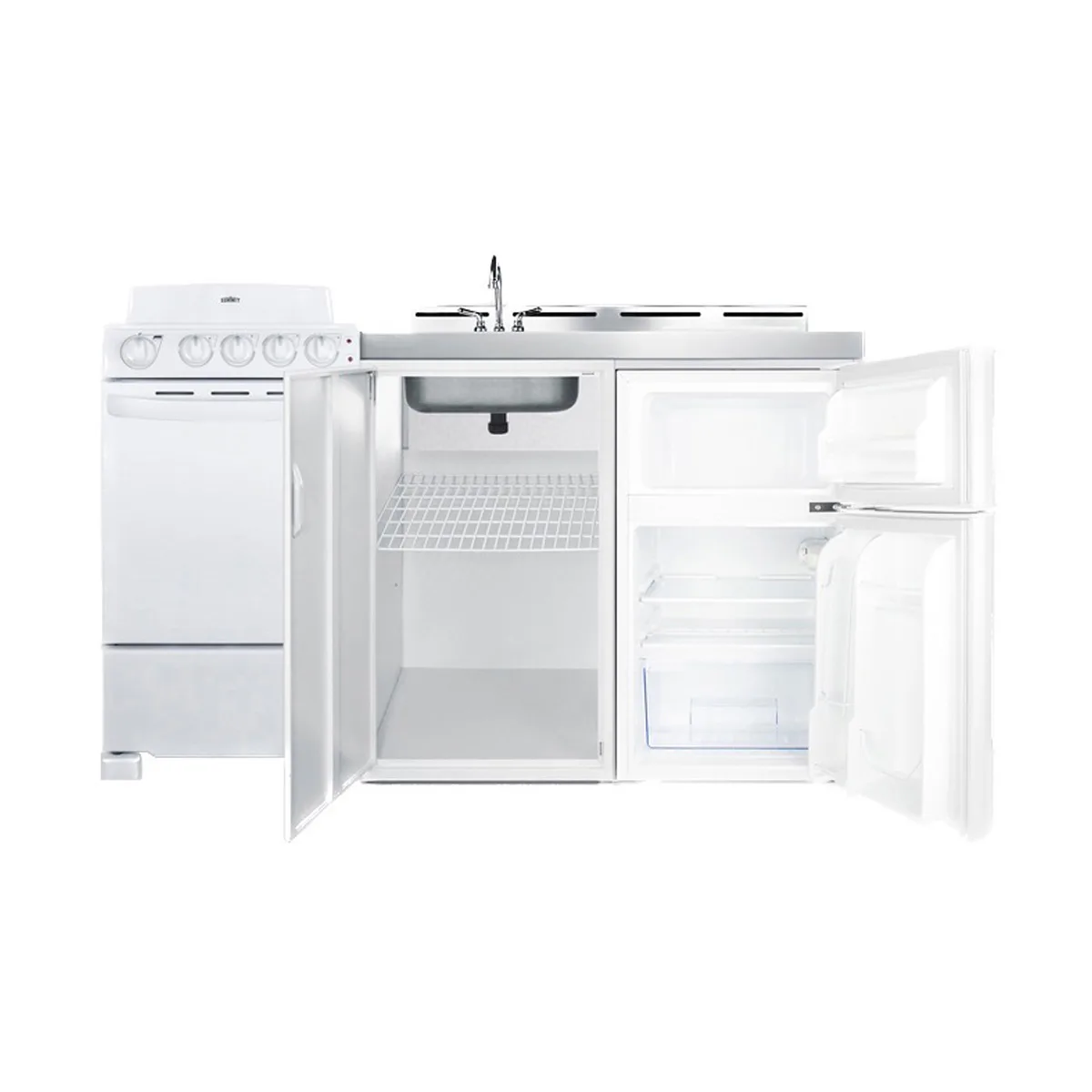 Summit ACK60COILW All-in-One Combo Kitchen, 58.63"W x 23.5"D x 42"H, with deep drawn sink