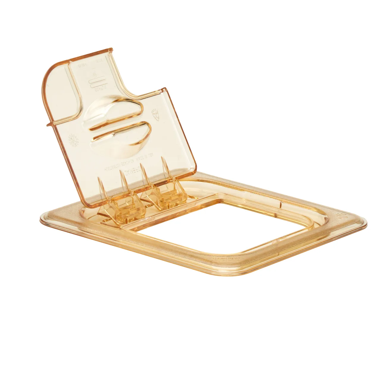 Cambro 60HPLN150 FlipLid Cover, 1/6‑Size Amber Plastic Lid, Notched Hinged, -40°F to 300°F NSF