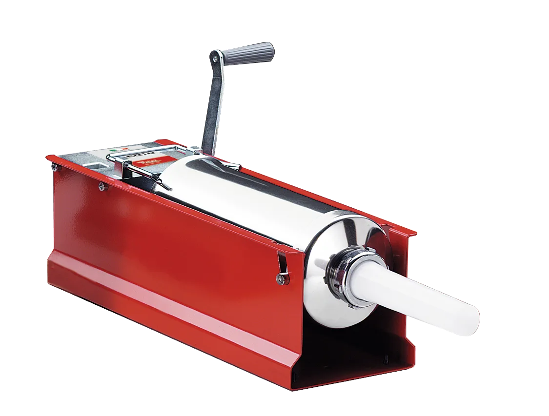 Omcan USA 47715 Trento Manual Sausage Stuffer, 11 lb Capacity, Stainless Steel Cylinder, Enameled Steel Sides, Red