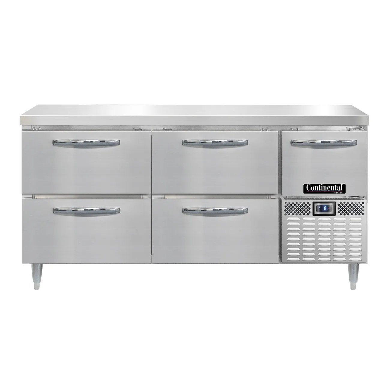 Continental Refrigerator DFA68NSS-D 68" 3-Section Worktop Freezer w/ 4 Drawers & 1 Half Door