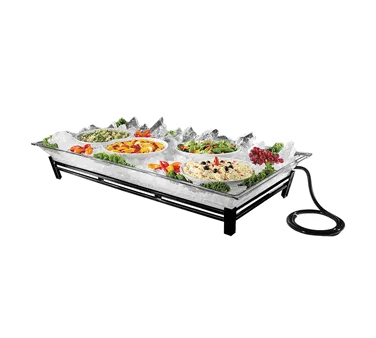Cal-Mil IP202-13 Ice Display, 48" W x 24" D x 8" H Black Steel Stand with PETG Ice Pan, 500 lb, LED