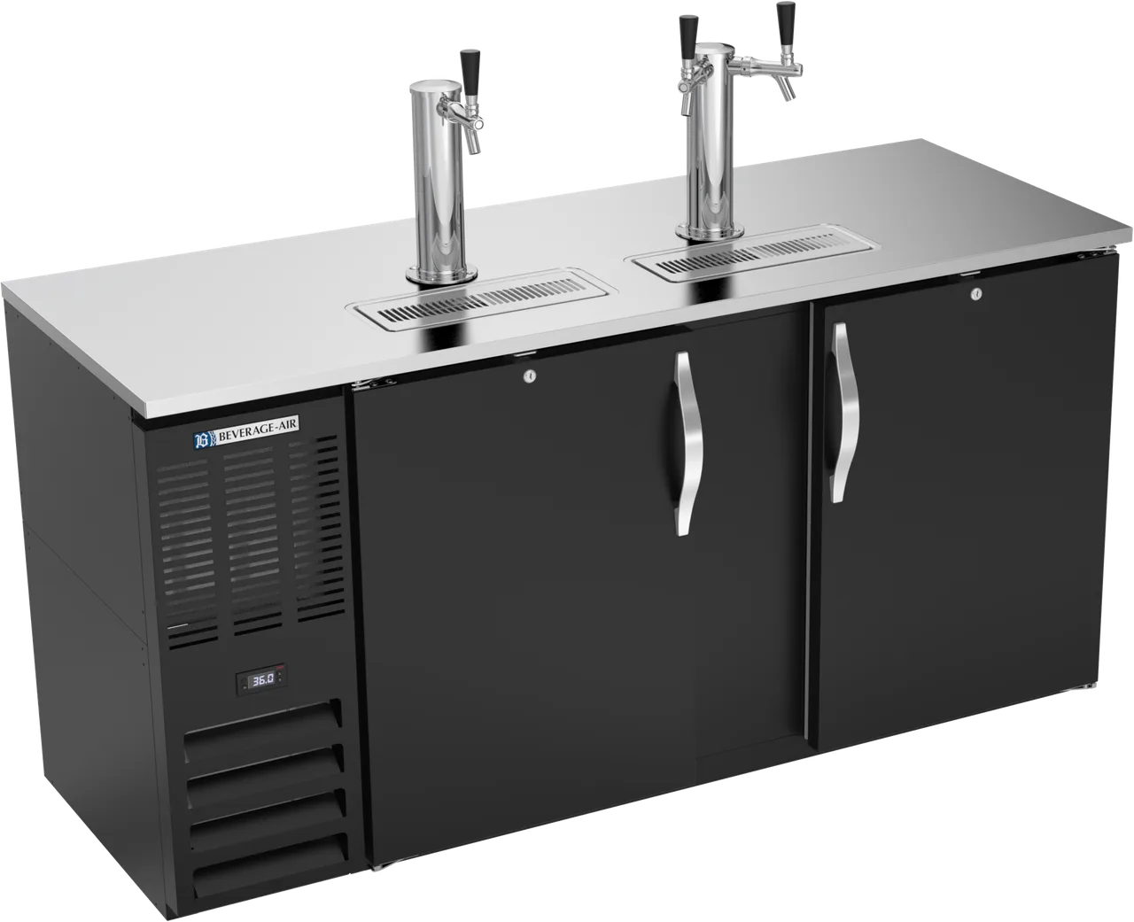 Beverage Air DDN68HC-B Draft Beer Cooler, 68"W x 26-3/8"D x 49-5/16"H, Blk, 3-Keg, R290 1/3 HP, 115V