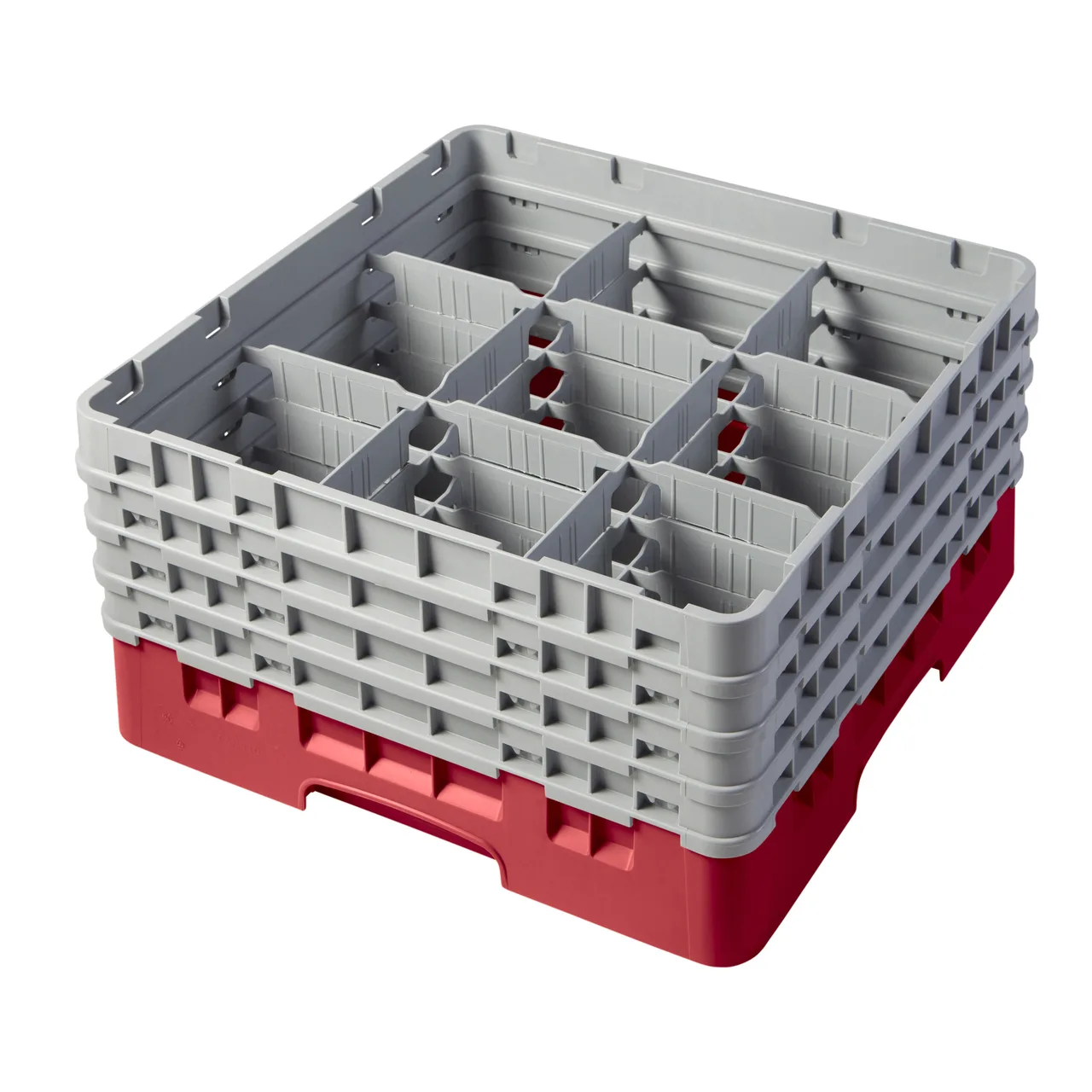 Cambro 9S800163 Camrack Glass Rack, Full Size, Red, 19-3/4 x 19-3/4 x 10-1/2, 9 Compartments, 5-7/8 Max Dia, 8-1/2 Max Height, HACCP Compliant, NSF Certified