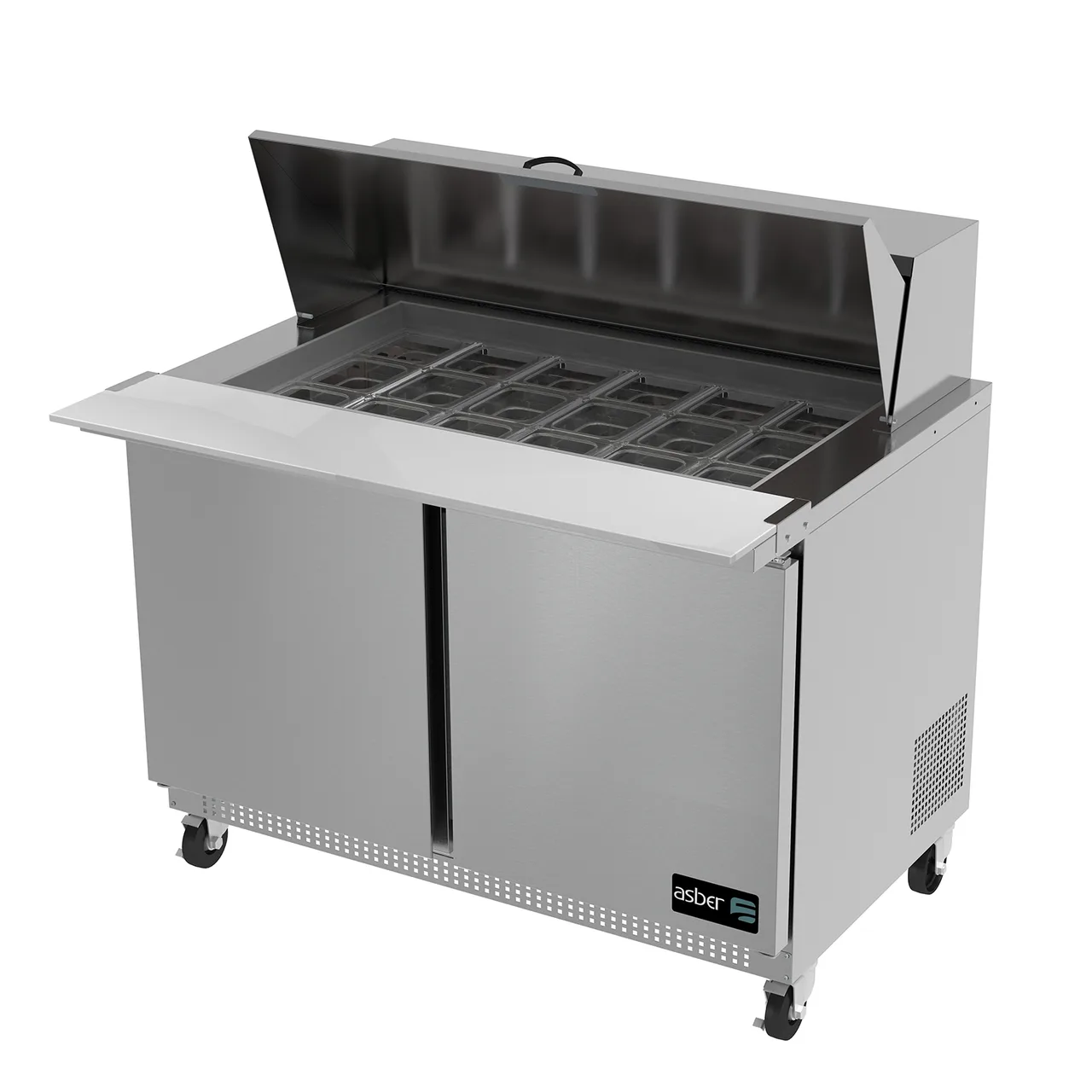 Asber APTM-48-18 48" Two Section Mega Top Sandwich/Salad Prep Table w/ 2 Doors, 18 pans, 12 cu. ft.