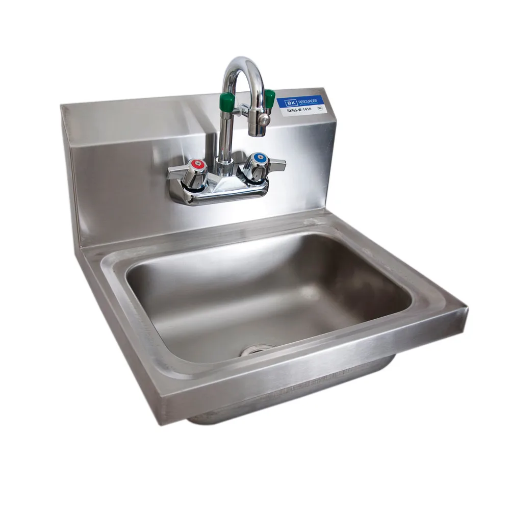BK Resources BKHS-W-1410EY-P-G 14" Wall Mounted Hand Sink with Faucet & Eye Wash Station
