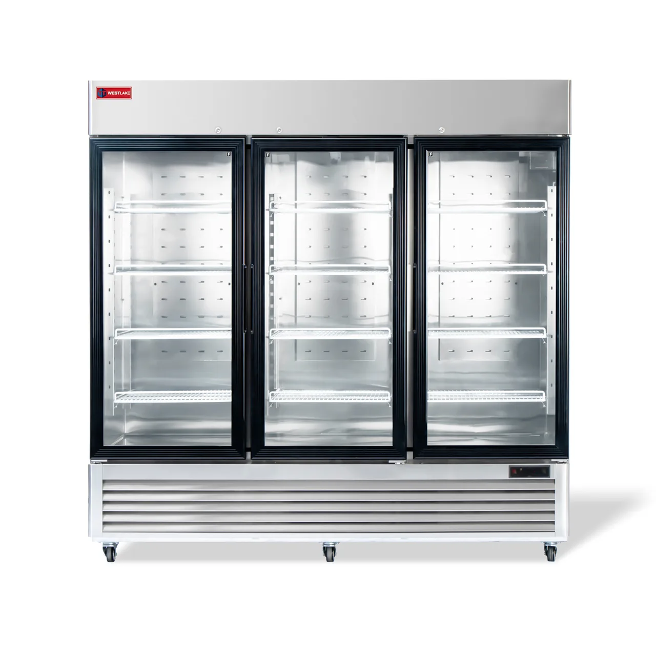 Westlake WK-82FG - 72 cu ft Glass Door Freezer, 82" Wide, Stainless Steel, 3‑Section, Temp Control