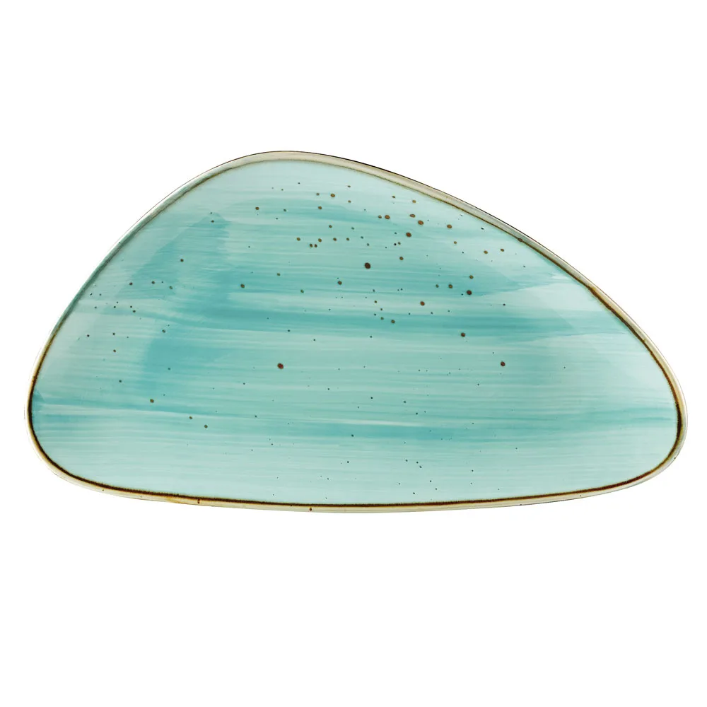 CAC China TUS-T41-TQS Tucson Plate, 13-1/8" x 7-1/4" Triangular Turquoise Porcelain, Safe - Dozen