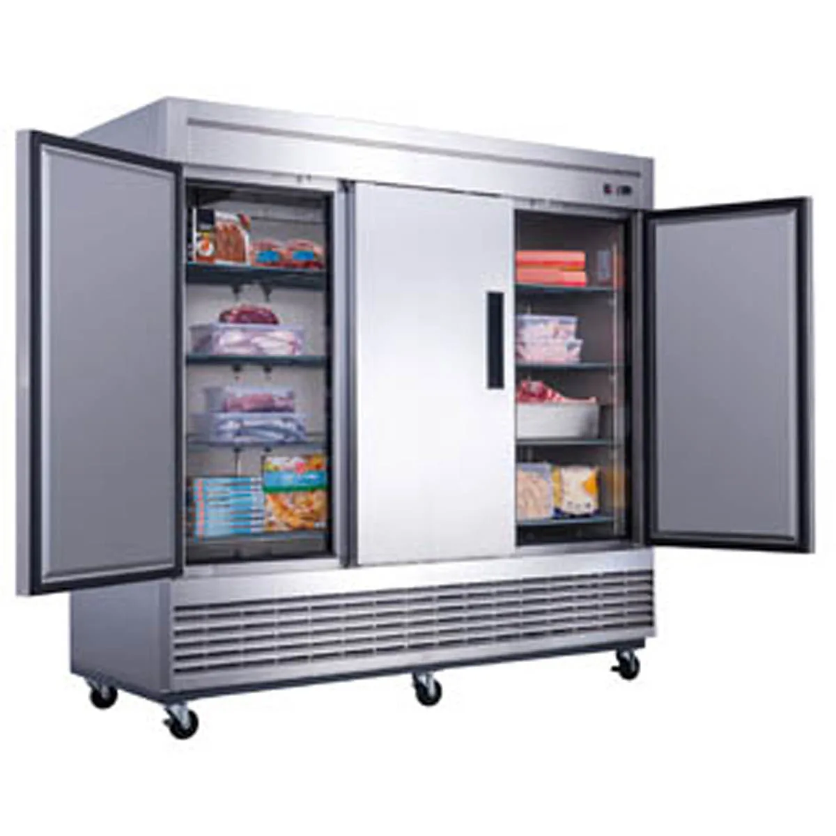 Dukers Appliance Co D83F 82" 3-Solid Door Reach-In Freezer, Bottom Mounted, 64.80 cu. ft.