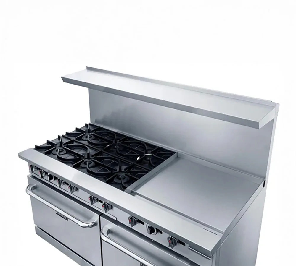 Dukers Appliance Co DCR60-6B24GM 60" Gas Restaurant Range, 6 Open Burners, 24" Griddle, (2) Standard Ovens, 324.000 BTU 