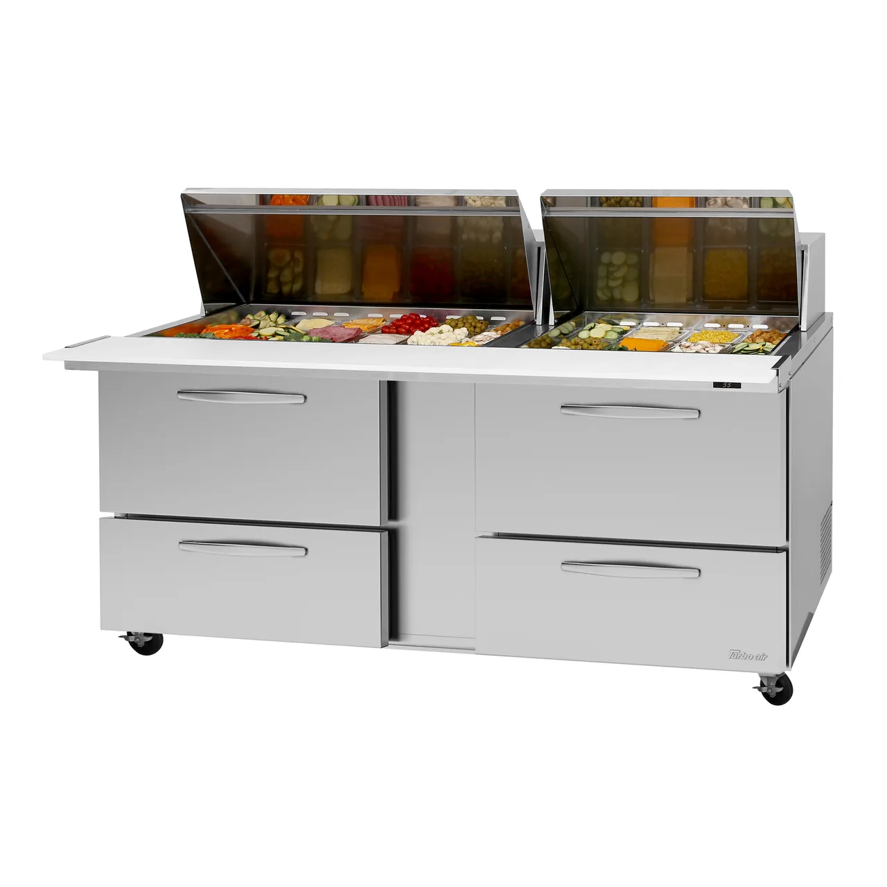 Turbo Air PST-72-30-D4-N-SL 72" Mega Top Sandwich/Salad Prep Table w/ 4 Drawers, 30 Pans