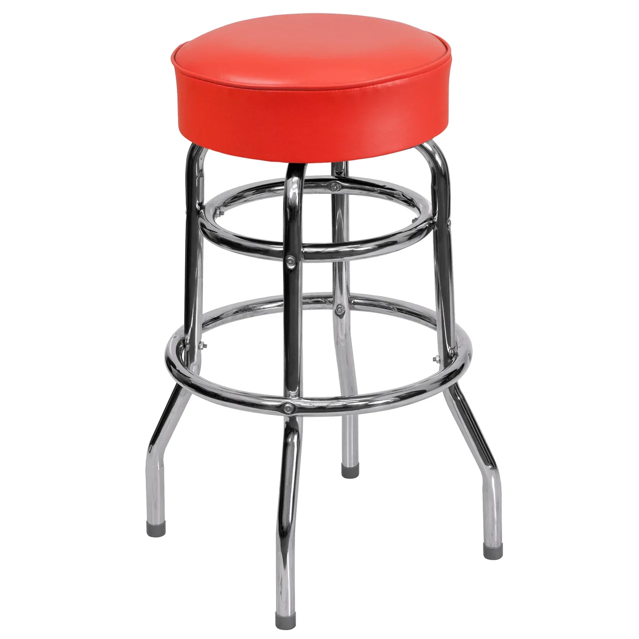 Flash Furniture XU-D-100-RED-GG Red Vinyl Backless Swivel Bar Stool, Chrome Frame