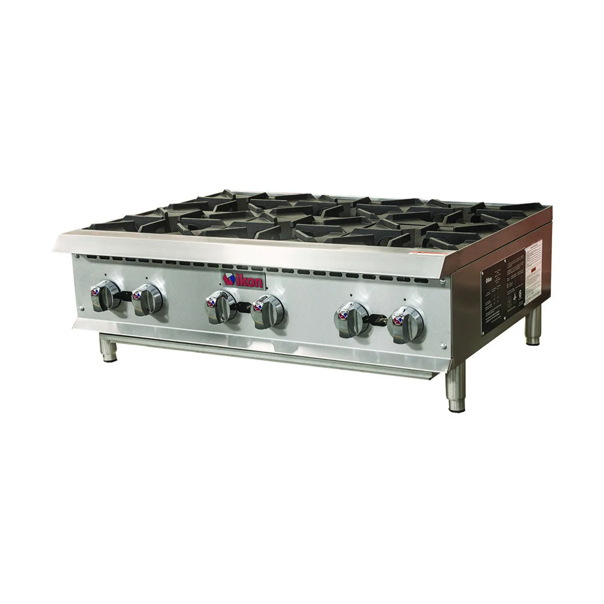 IKON IHP-6-36 36" Countertop Gas Hotplate with (6) Burners, Manual Controls, 150.000 BTU