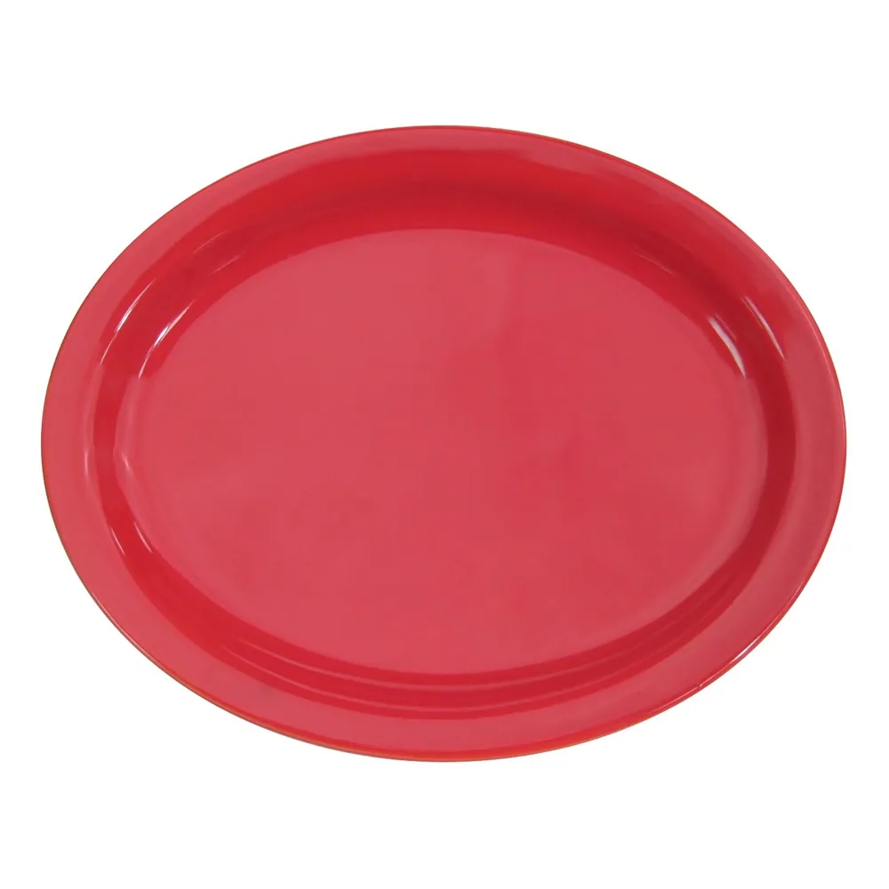 CAC China L-14NR-R Oval Platter, 13-1/4" x 10-1/8" x 1-1/4", Red Ceramic, Dishwasher Safe - Dozen