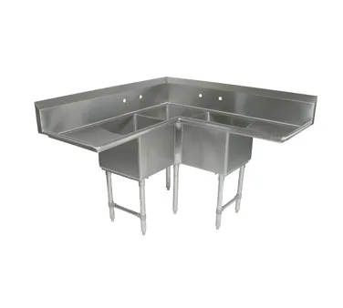 John Boos E3BCS-244-2D24-X 75" 3 Compartment Corner Sink, 24"W x 24"L Bowl - Galvanized