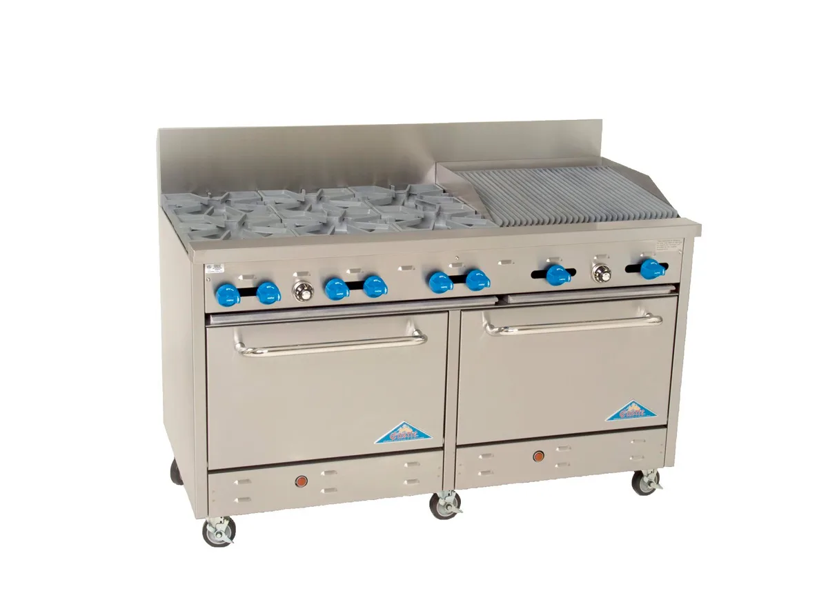 Comstock-Castle F3226-2RB 60" Gas Restaurant Range w/ (6) Open Burners, (1) 24" Charbroiler, (2) Standard Ovens, 282.000 BTU