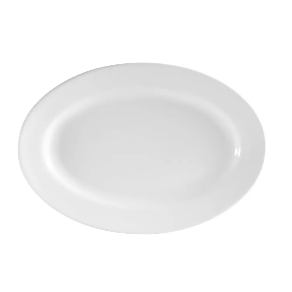 CAC China RCN-92 Clinton Oval Porcelain Platter 22" L x 15" W, 2" H, White, Rolled Edge, Dishwasher Safe