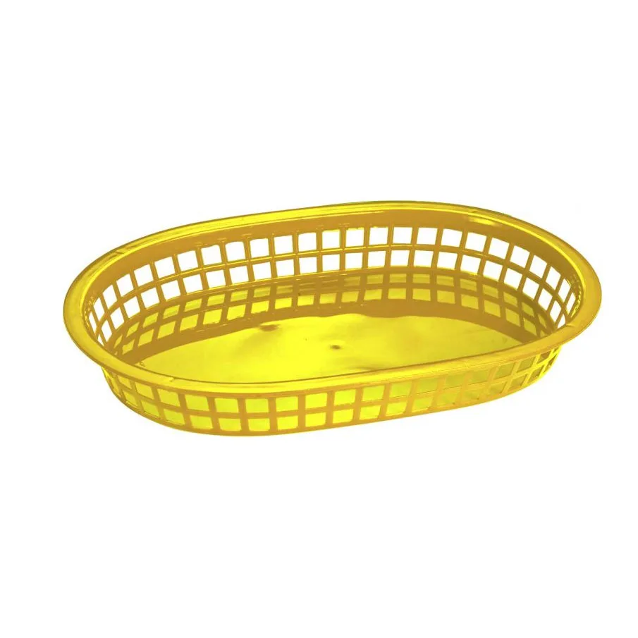 Omcan USA 80357 Fast Food Basket – Oval Yellow Plastic Platter, 10-3/4" x 7-1/4" x 1-1/2", 9" Size