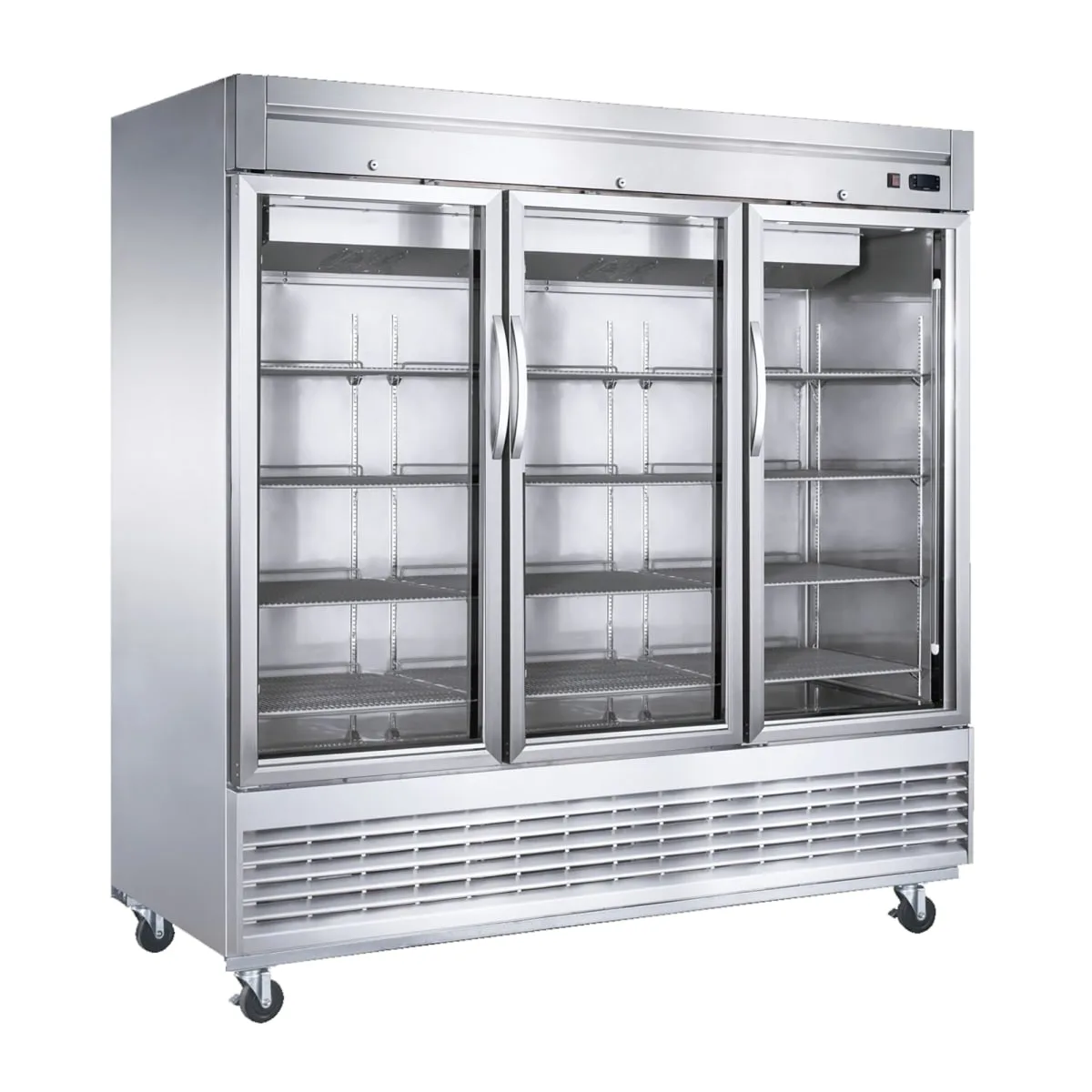 Dukers D83R-GS3 82 5/8" Three Section Reach In Refrigerator, (3) Left/Right Hinge Glass Doors, 115v