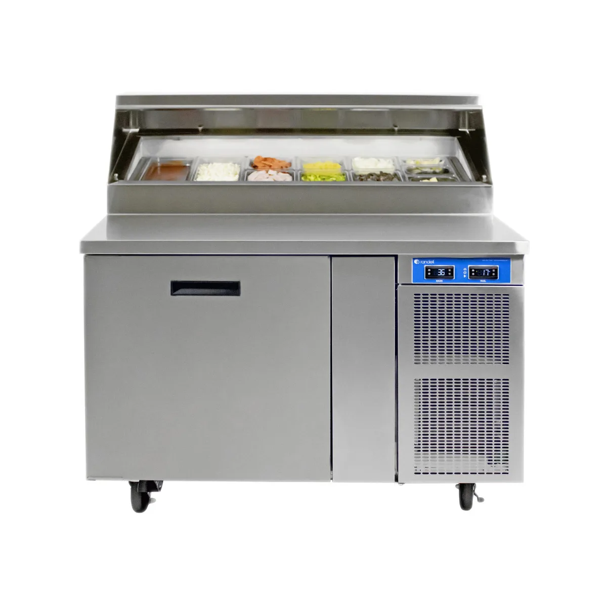 Randell 8148W-290 48" 1 Door Refrigerated Pizza Prep Table w/ Cold Wall Pan Rail
