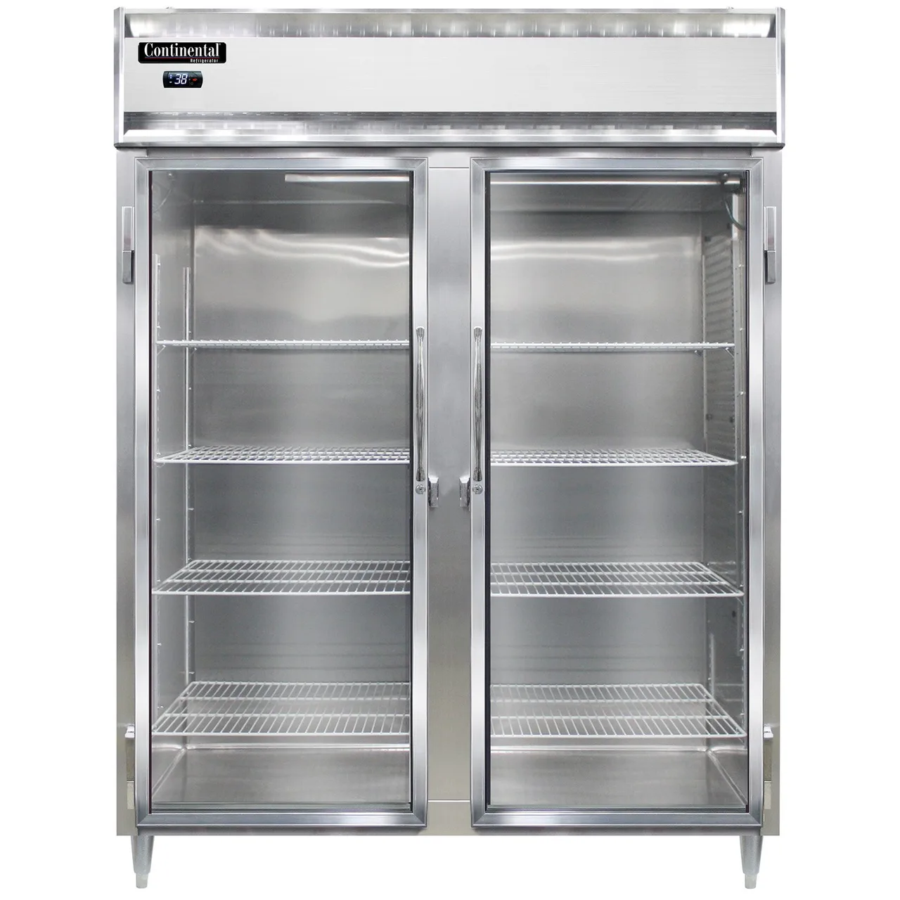 Continental Refrigerator D2RENSAGD 57" 2-Section Reach-In Refrigerator w/ 2 Glass Doors, Stainless Steel Exterior, 52 cu. ft.