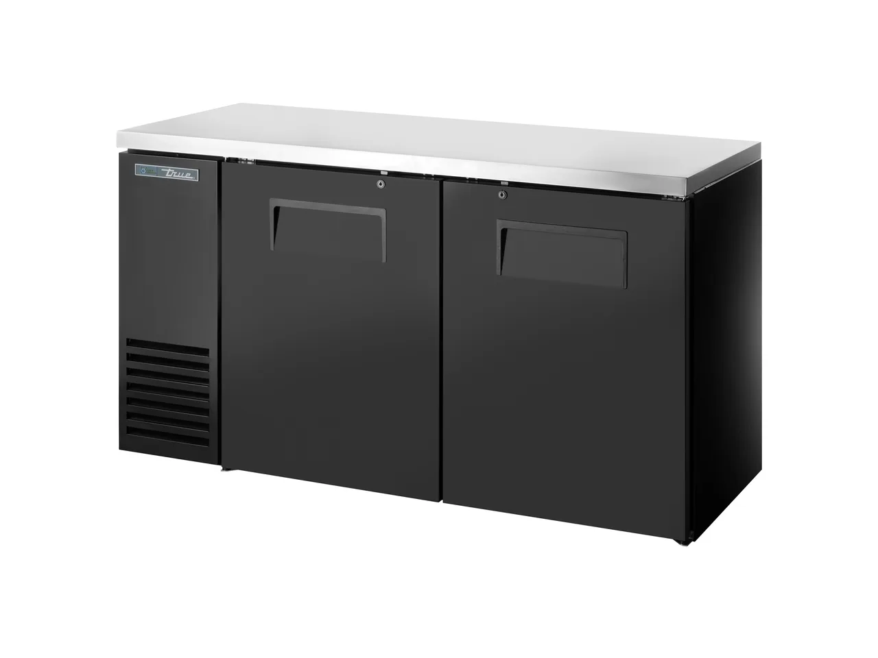 True TBB24-60-2S-Z1-SFT-B-1 60" 2-Section Bar Cooler, Black Steel, 89 12-oz Cans, R290, 115V 1/4 HP